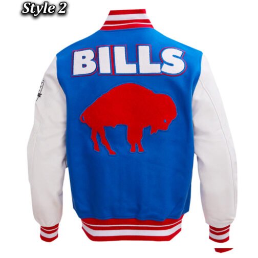 Buffalo Bills Retro Classic Royal and Cream Varsity Jacket - Image 4