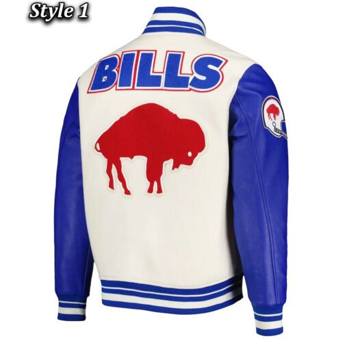 Buffalo Bills Retro Classic Royal and Cream Varsity Jacket - Image 3
