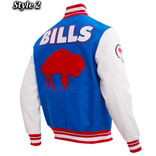 Buffalo Bills Retro Classic Royal and Cream Varsity Jacket - Image 6