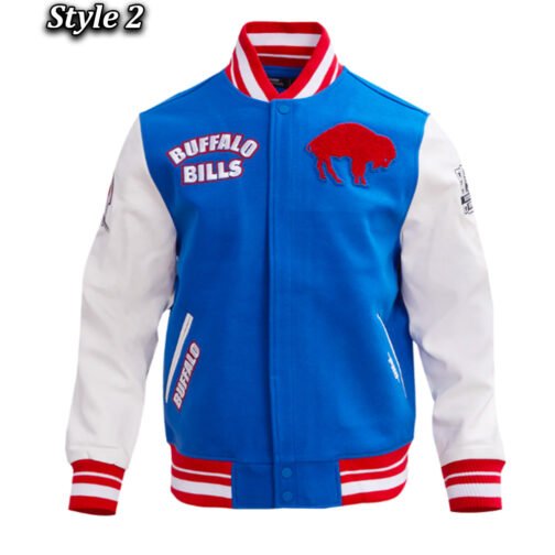 Buffalo Bills Retro Classic Royal and Cream Varsity Jacket - Image 2