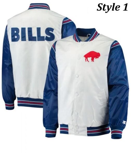 Starter Buffalo Bills Bomber Blue and White Satin Jacket - Image 7
