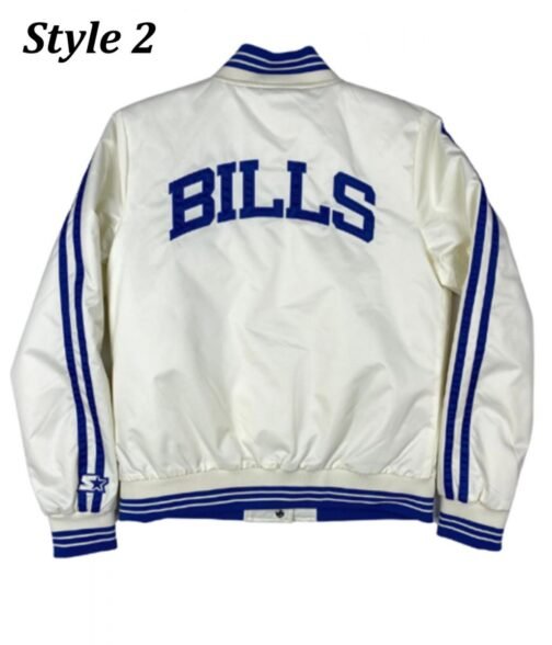 Starter Buffalo Bills Bomber Blue and White Satin Jacket - Image 5