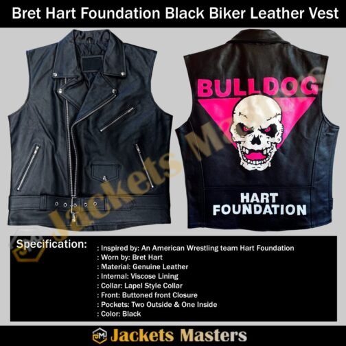 Bret Hart Foundation Black Biker Leather Vest - Image 3