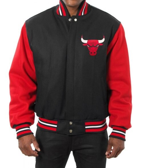 Varsity Chicago Bulls College Black and Red Jacket