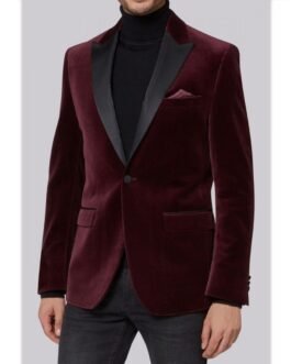 Occasion Velvet Burgundy Jacket with Black Satin Peak Lapels