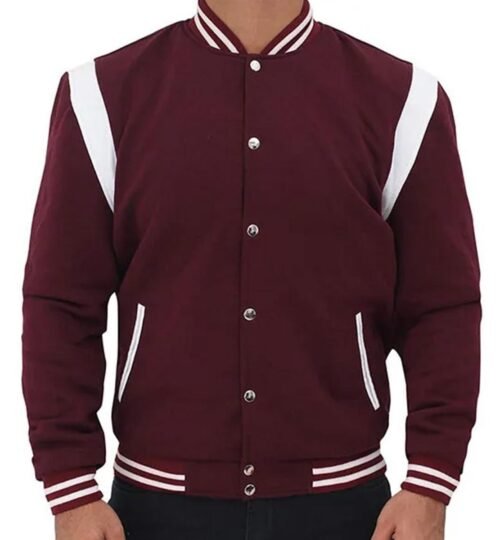 Virgin Burgundy Trimmed Teddy Wool Bomber Jacket - Image 2