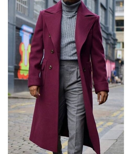 Men’s Burgundy Wool Trench Coat