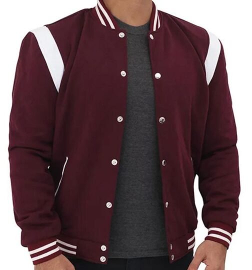 Virgin Burgundy Trimmed Teddy Wool Bomber Jacket - Image 5