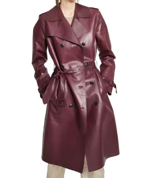 Women’s Burgundy Double Breasted Belted Coat