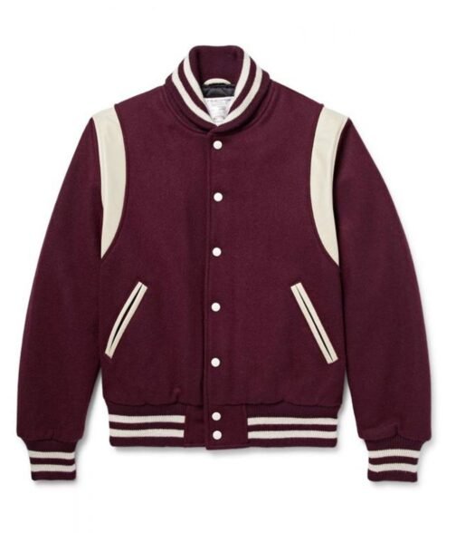 Virgin Burgundy Trimmed Teddy Wool Bomber Jacket