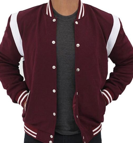 Virgin Burgundy Trimmed Teddy Wool Bomber Jacket - Image 4