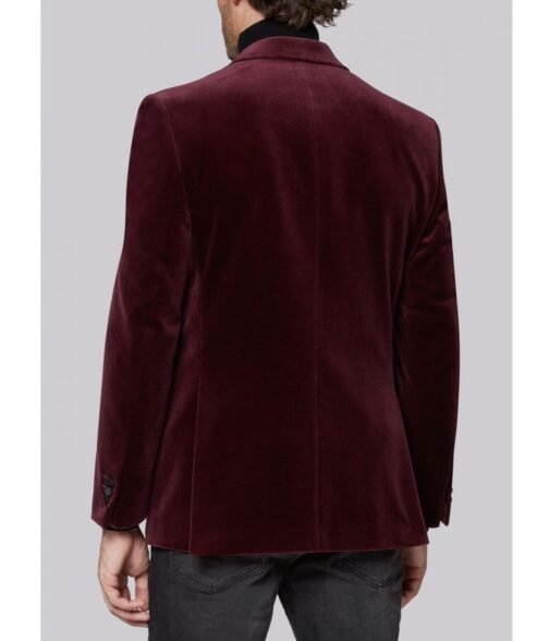 Occasion Velvet Burgundy Jacket with Black Satin Peak Lapels - Image 2