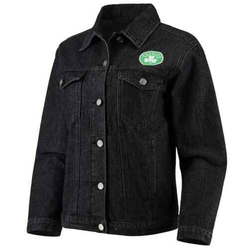 Boston Celtics Patch Black Denim Button-Up Jacket