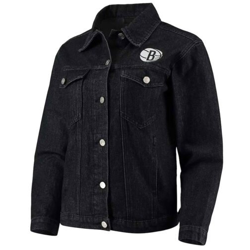 Black Brooklyn Nets Patch Button-Up Denim Jacket