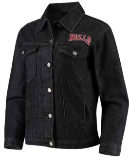 Chicago Bulls Patch Black Denim Button-Up Jacket