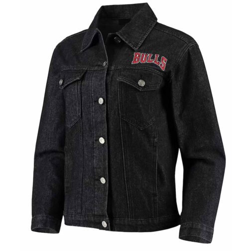 Chicago Bulls Patch Black Denim Button-Up Jacket