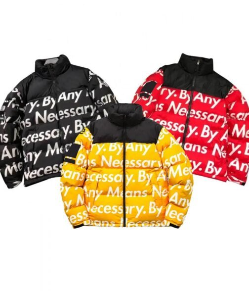 By Any Means Necessary Puffer Black/Red and Yellow Jacket - Image 5