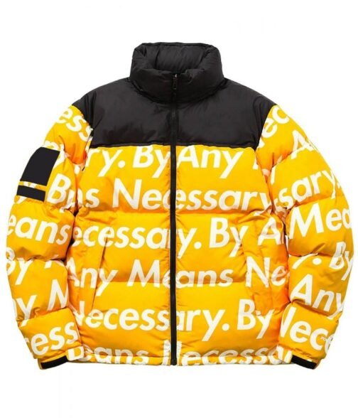 By Any Means Necessary Puffer Black/Red and Yellow Jacket - Image 2