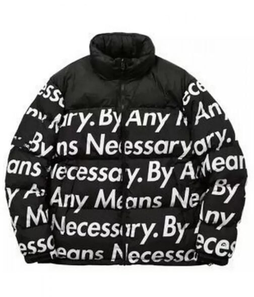 By Any Means Necessary Puffer Black/Red and Yellow Jacket - Image 3
