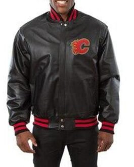 Varsity Calgary Flames Black Leather Jacket