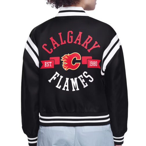 Calgary Flames Printed Logo Varsity Satin Jacket - Image 3