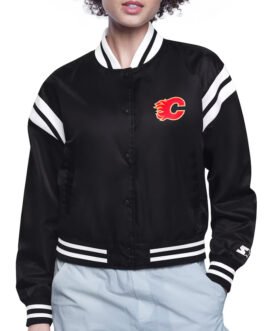 Calgary Flames Printed Logo Varsity Satin Jacket