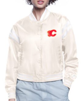Calgary Flames Printed Logo Varsity Satin Jacket