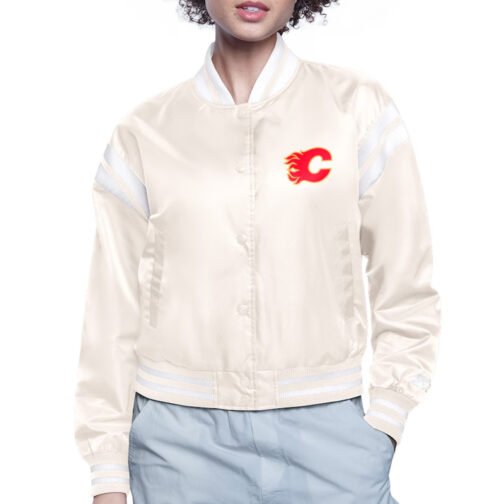 Calgary Flames Printed Logo Varsity Satin Jacket - Image 2