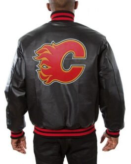 Varsity Calgary Flames Black Leather Jacket