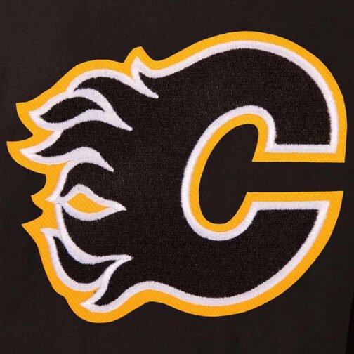 Calgary Flames Varsity Black Wool & Leather Jacket - Image 3