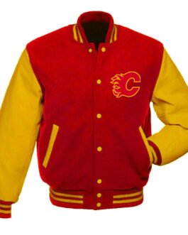 Calgary Flames Red and Gold Varsity Jacket
