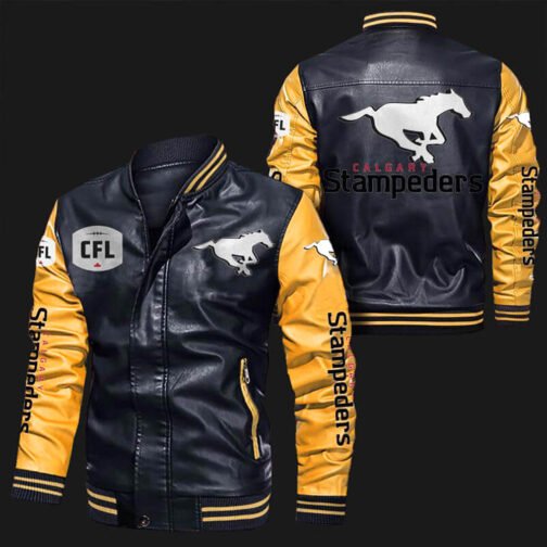 Calgary Stampeders Bomber Varsity Leather Jacket - Image 2