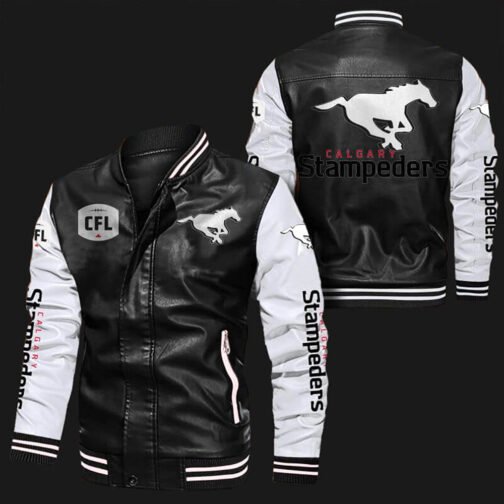 Calgary Stampeders Bomber Varsity Leather Jacket - Image 3