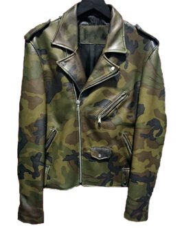 Men’s Biker Classic Military Camouflage Leather Jacket