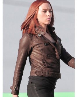 Captain America 2 Scarlett Johansson Brown Leather Jacket