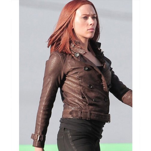 Captain America 2 Scarlett Johansson Brown Leather Jacket - Image 2
