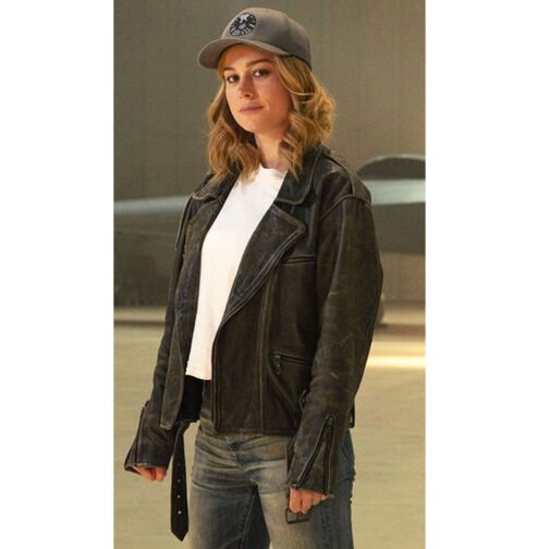 Captain Marvel Brie Larson Black Leather Jacket - Image 7