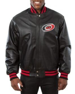 Varsity Carolina Hurricanes Black Leather Jacket