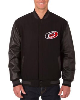 Carolina Hurricanes Varsity Black Wool & Leather Jacket