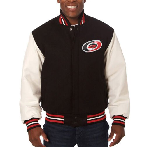 Varsity Carolina Hurricanes Black and White Two-Tone Jacket