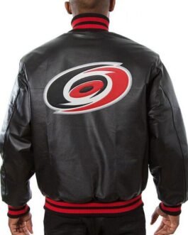 Varsity Carolina Hurricanes Black Leather Jacket
