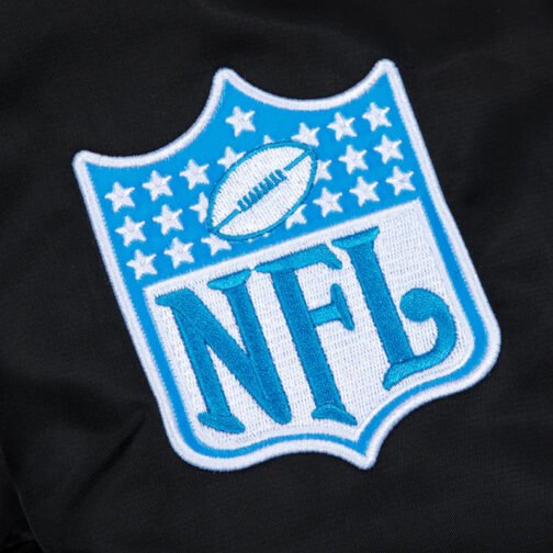 Carolina Panthers Blue Rib Bomber Black Satin Jacket - Image 4