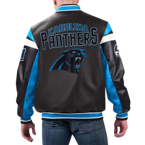 Carolina Panthers Black Varsity Full-Zip Leather Jacket - Image 2