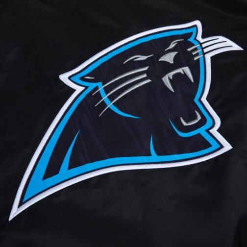 Carolina Panthers Blue Rib Bomber Black Satin Jacket - Image 5