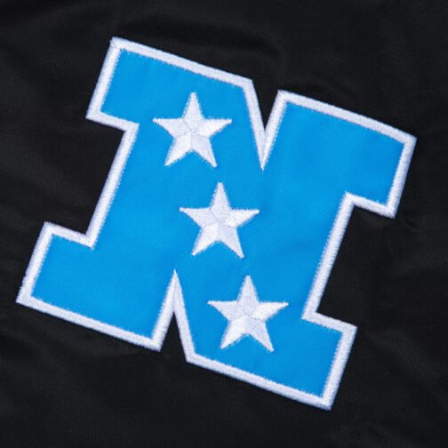 Carolina Panthers Blue Rib Bomber Black Satin Jacket - Image 6