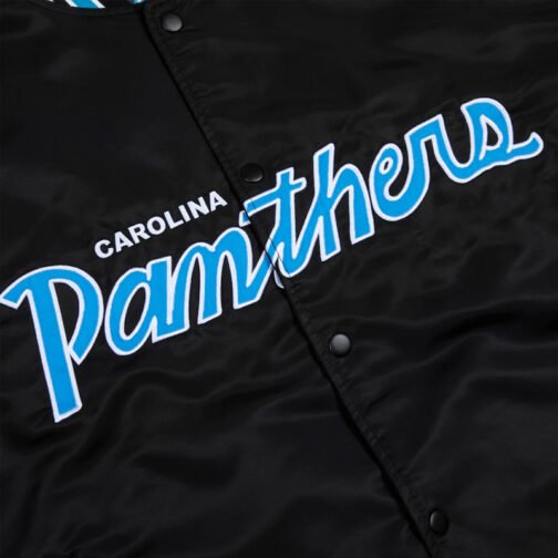 Carolina Panthers Blue Rib Bomber Black Satin Jacket - Image 7