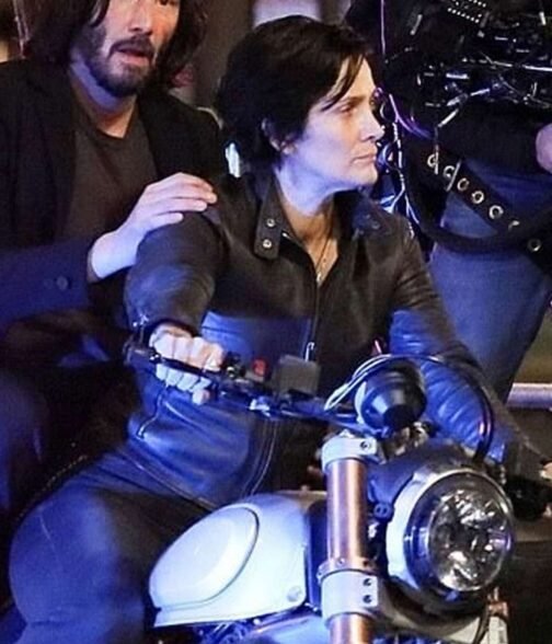 The Matrix 4 Carrie-Anne Moss Motorcycle Leather Jacket - Image 3