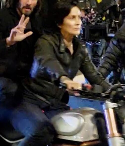The Matrix 4 Carrie-Anne Moss Motorcycle Leather Jacket - Image 4