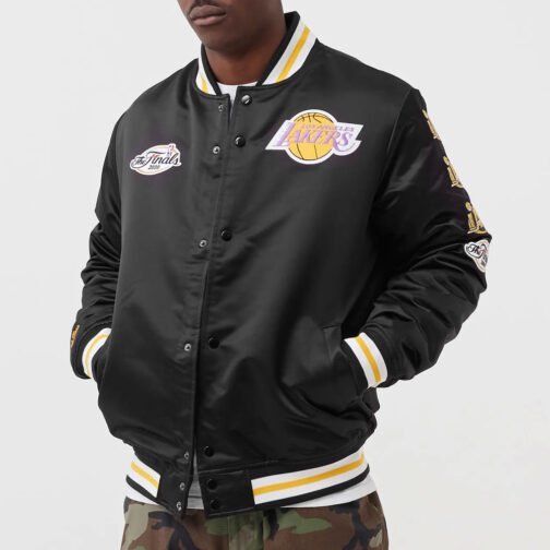 Los Angeles Lakers Champ City Black Satin Jacket - Image 5