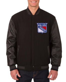 Charcoal/Black NY Rangers Two Hit Varsity Jacket